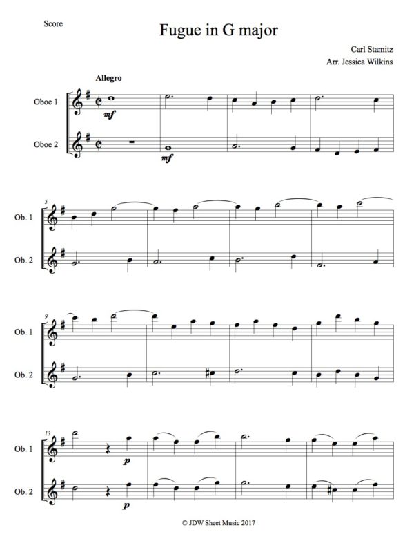 Stamitz Fugue in g major - oboe duet (Digital Download)