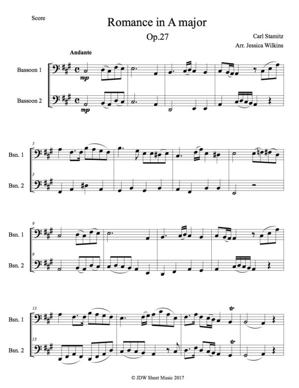 Stamitz Romance in A major - Bassoon duet (Digital Download)