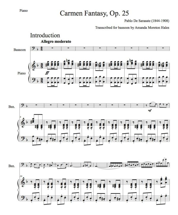 Sarasate Carmen Fantasy Op.25 - Bassoon & Piano (Digital Download)