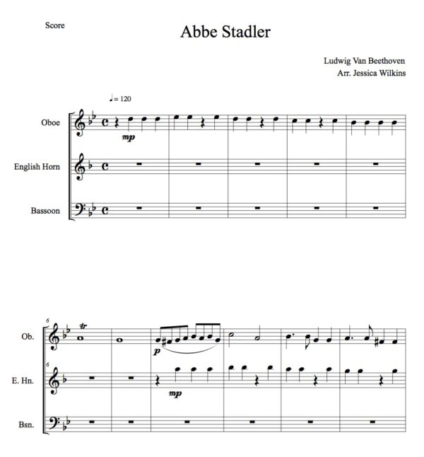 Beethoven Abbe Stadler - Oboe, English horn, Bassoon Trio (Digital Download)