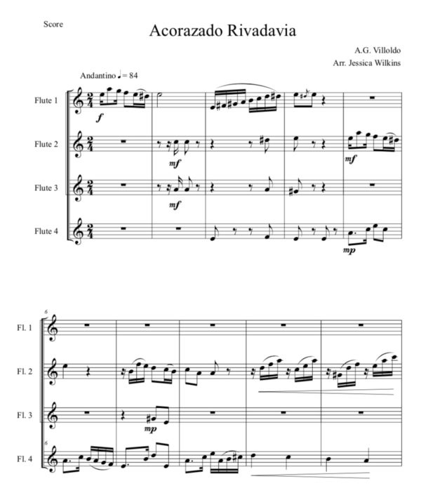 Villoldo Acorazado Rivadavia - Flute Quartet (Digital Download)