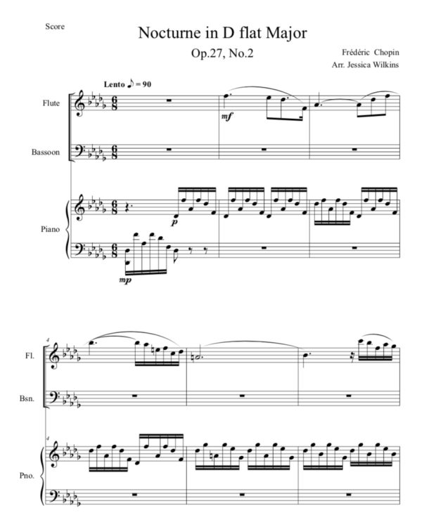 Chopin Nocturne in D flat Major - Flute, Bassoon, Piano (Digital Download)