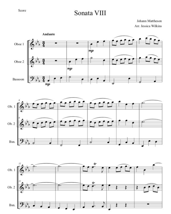 Mattheson Sonata VIII - Oboe & Bassoon Trio (Digital Download)