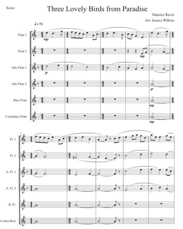 Ravel Three Lovely Birds From Paradise - Flute Choir (Digital Download)