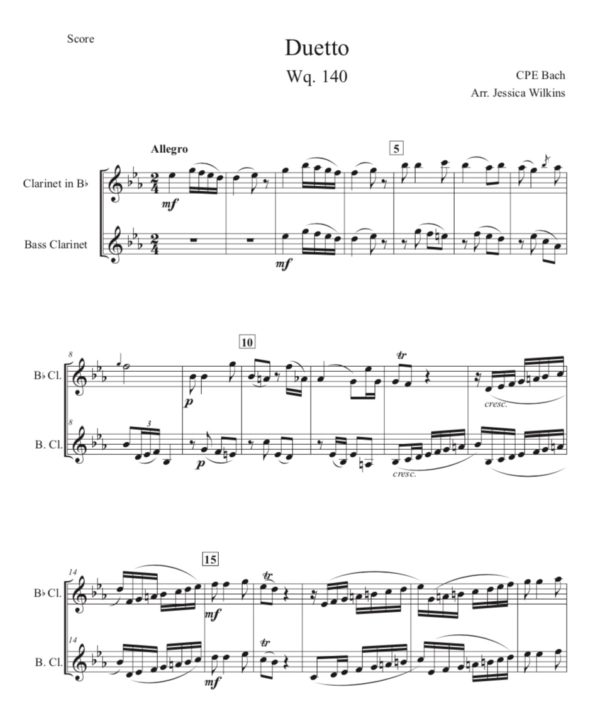 Bach Clarinet & Bass Clarinet Duet Wq 140 Allegro (Digital Download)