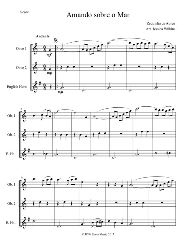 Abreu Amando sobre o Mar - Oboe Trio (Digital Download)