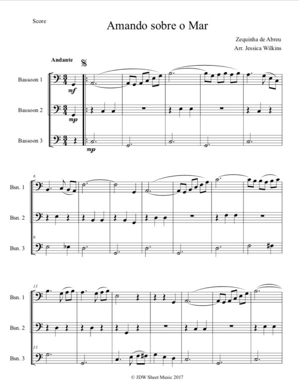 Abreu Amando sobre o Mar - Bassoon Trio (Digital Download)