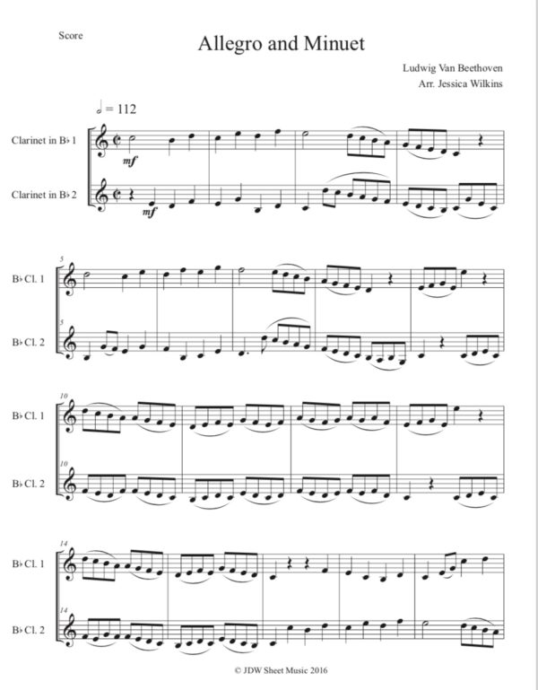 Beethoven Allegro & Minuet - Clarinet Duet (Digital Download)