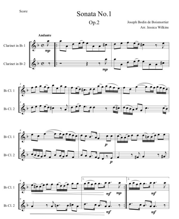 Boismortier Sonata No.1 Op.2 - Clarinet Duet (Digital Download)