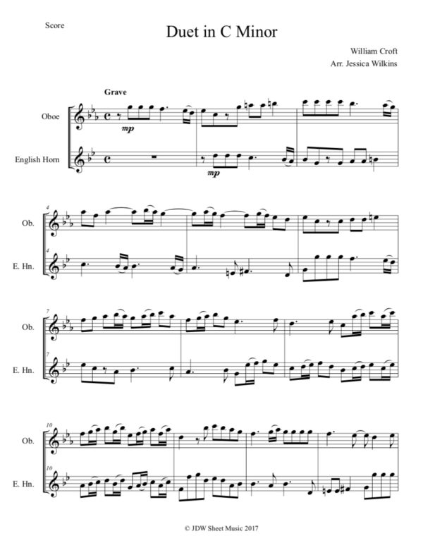 Croft Oboe & English horn Duet in C minor (Digital Download)