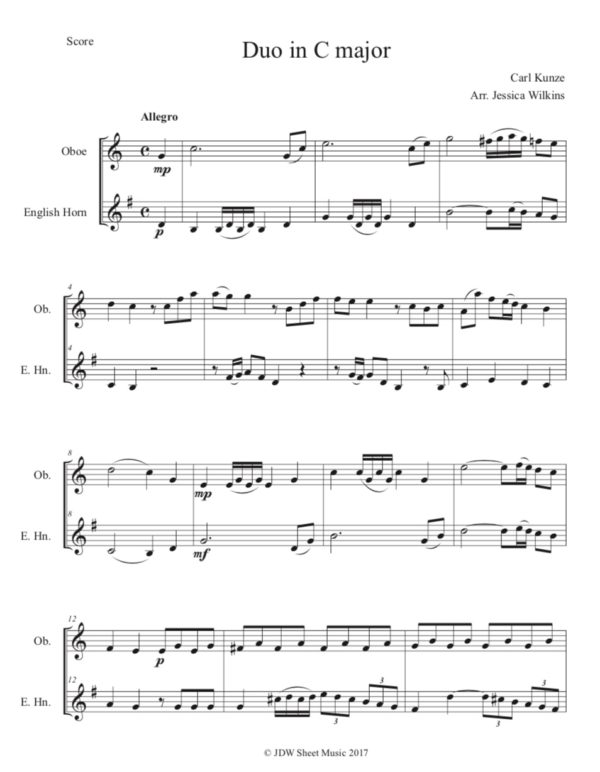 Kunze Oboe & English horn Duet in C major (Digital Download)