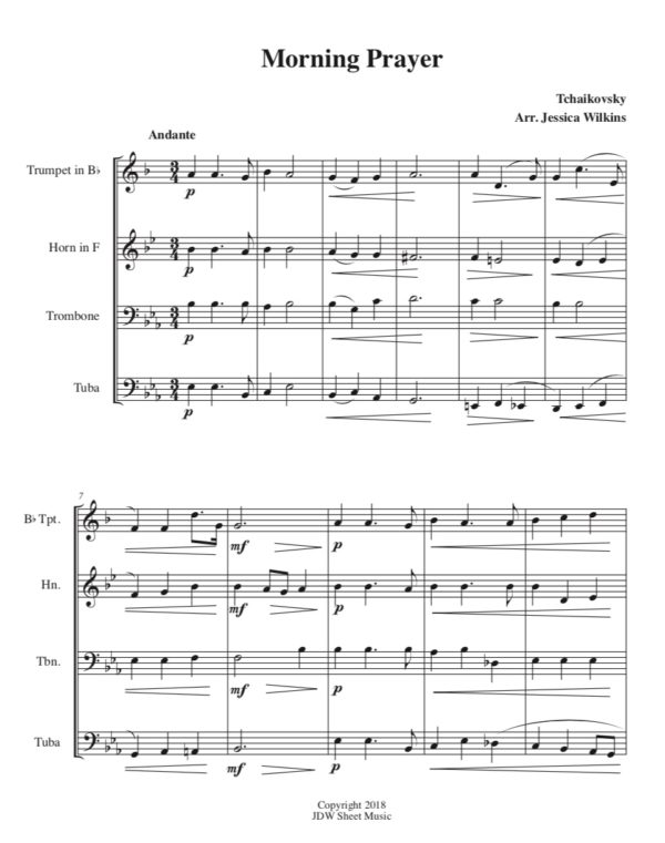Tchaikovsky Morning Prayer - Brass Quartet (Digital Download)