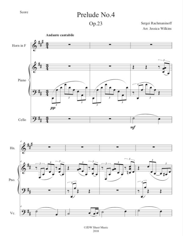 Rachmaninoff Prelude No.4 - French horn, Cello, Piano(Digital Download)