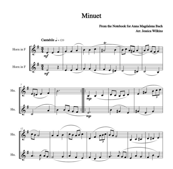 Bach Minuet in E minor - French horn duet (Digital Download)