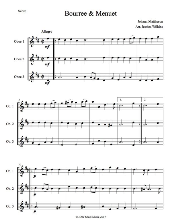 Mattheson Bourree & Minuet Oboe trio (Digital Download)