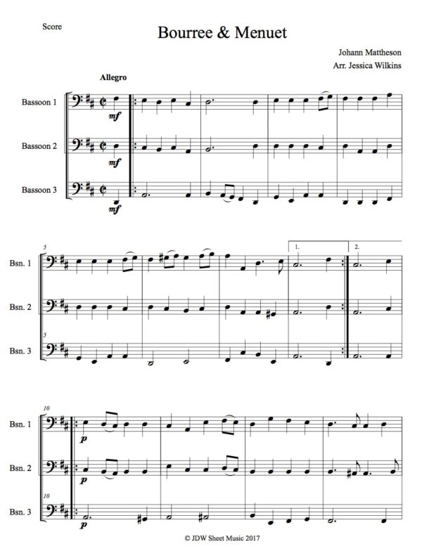 Mattheson Bourree & Minuet Bassoon trio (Digital Download)