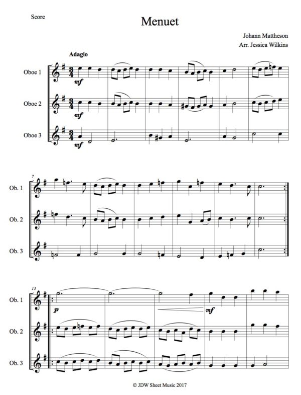 Mattheson Menuet - Oboe Trio (Digital Download)