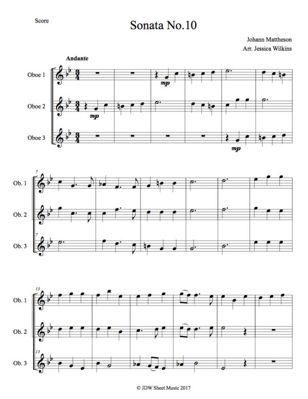 Mattheson Sonata No.10 Oboe Trio (Digital Download)