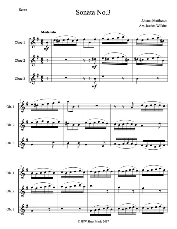 Mattheson Sonata No.3 Oboe Trio (Digital Download)