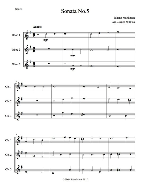 Mattheson Sonata No.5 Oboe Trio (Digital Download)