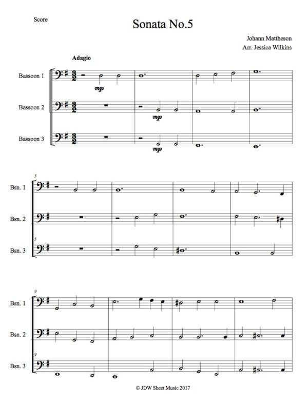 Mattheson Sonata No.5 Bassoon trio (Digital Download)