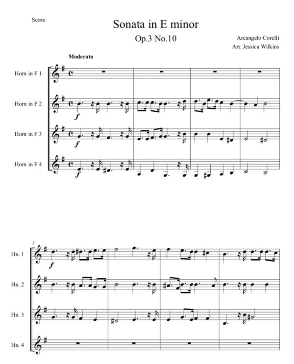Corelli Sonata Op.3 No.10 - French horn quartet (Digital Download)