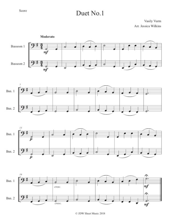 Intermediate Bassoon Duets in G Major (Digital Download)