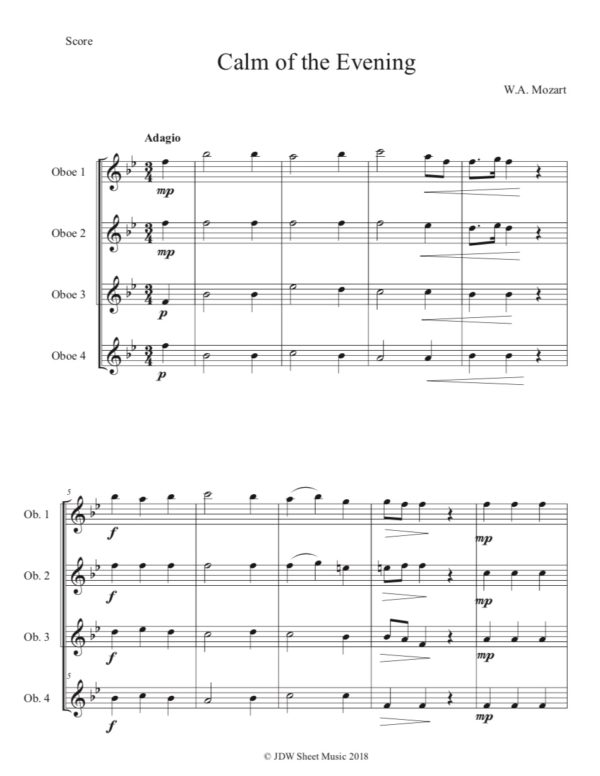 Mozart Calm of the Evening - Oboe Quartet (Digital Download)
