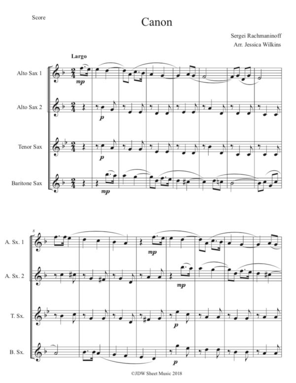 Rachmaninoff Canon - Saxophone Quartet (Digital Download)