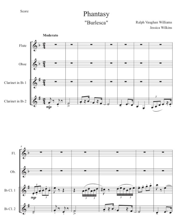 Vaughan Williams "Burlesca" - Flute, Oboe, 2 Clarinets (Digital Download)