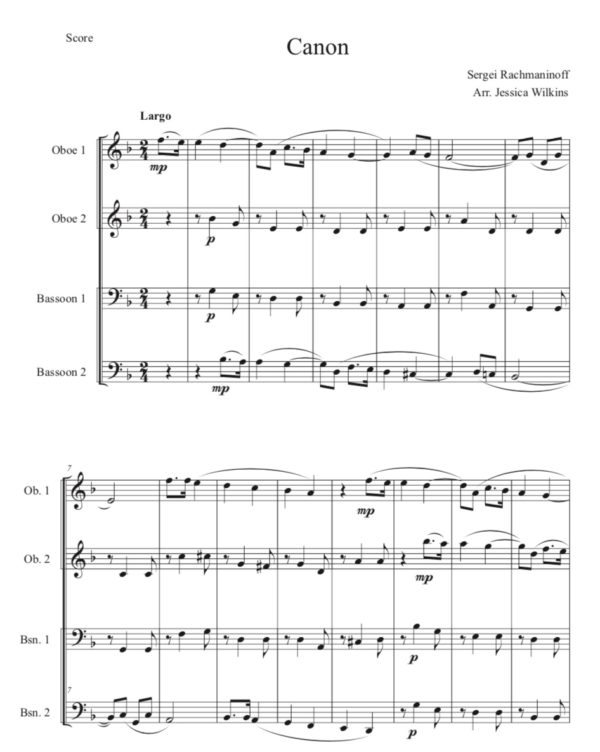 Rachmaninoff Canon in D minor - Double Reed Quartet (Digital Download)