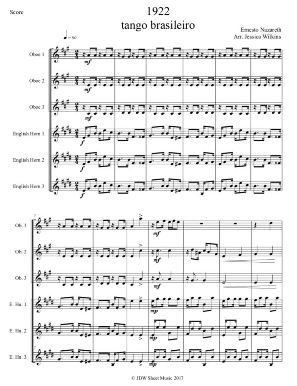Nazareth 1922 tango brasileiro - Oboe Choir (Digital Download)