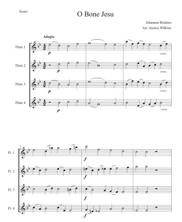 Brahms O Bone Jesu - Flute Quartet (Digital Download)
