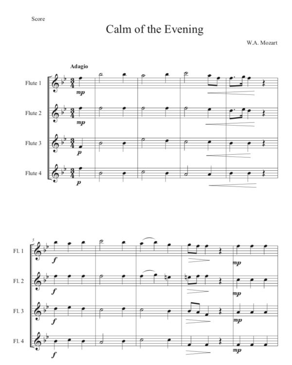 Mozart Calm of the Evening - Flute Quartet (Digital Download)