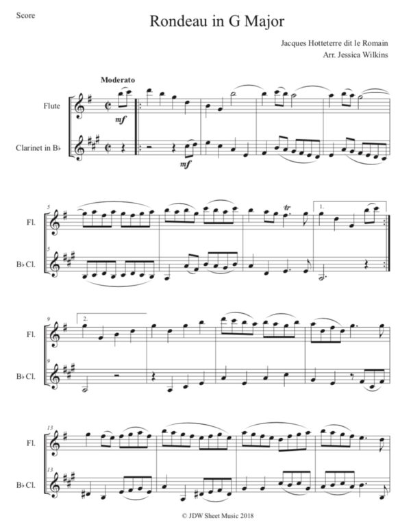 Romain Rondeau in G Major - Flute & Clarinet Duet (Digital Download)