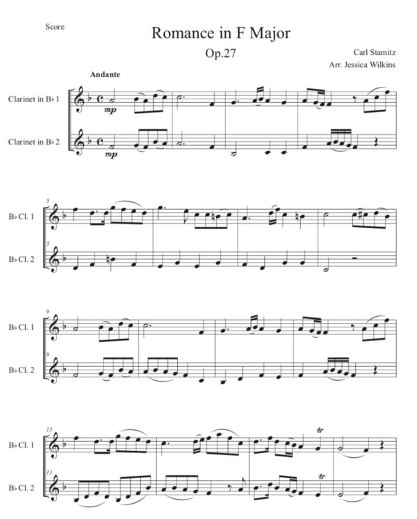 Stamitz Romance in F Major Op.27 - Clarinet Duet (Digital Download)