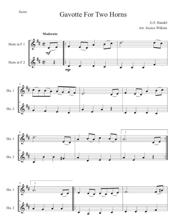 Handel Gavotte in D Major - French horn duet (Digital Download)