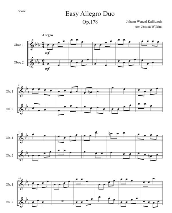 Kalliwoda Easy Allegro Oboe Duet in E Flat Major (Digital Download)