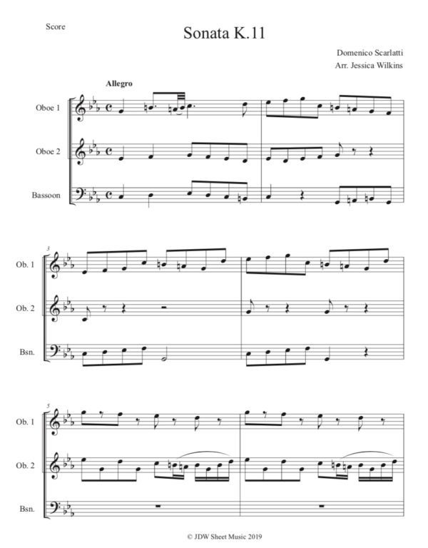 Scarlatti Trio Sonata K.11 - Two Oboes & Bassoon (Digital Download)