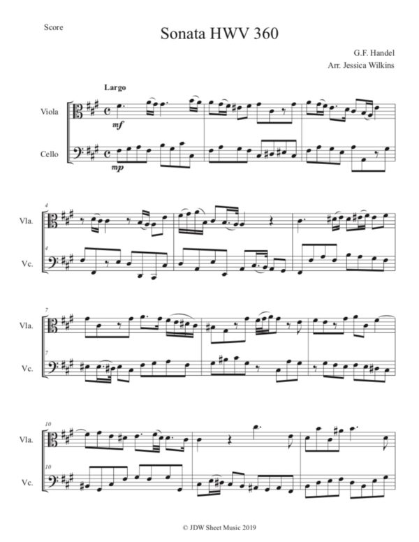 Handel Sonata HWV 360 - Viola & Cello Duet (Digital Download)