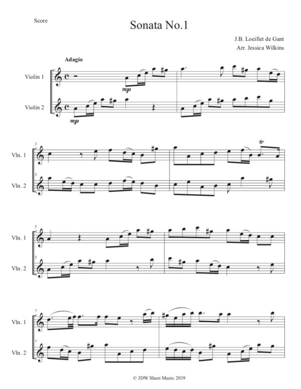 Loeillet Sonata No.1 - Violin Duet (Digital Download)