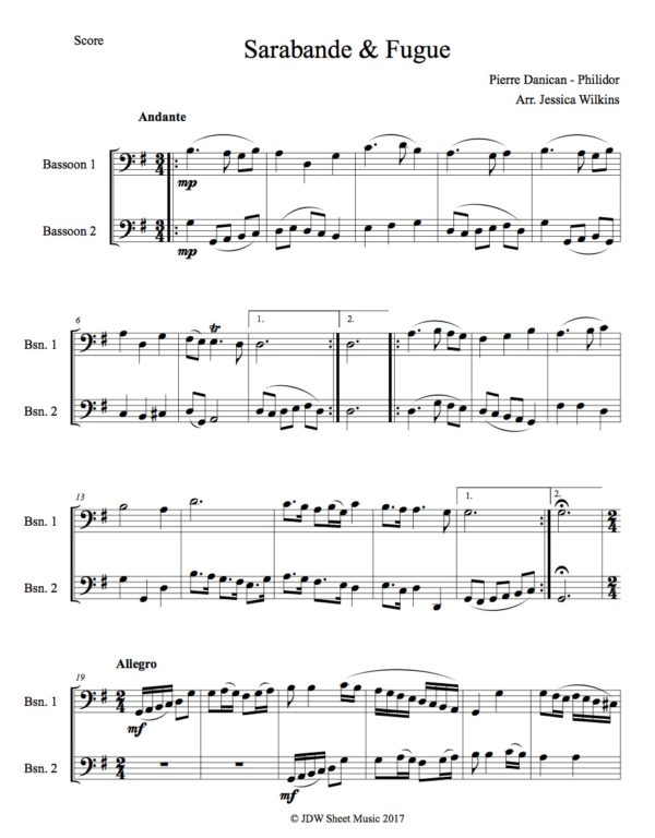 Philidor Sarabande & Fugue - Bassoon Duet (Digital Download)