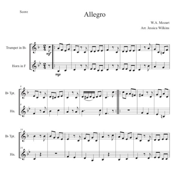 Mozart Allegro - Trumpet & French horn duet (Digital Download)