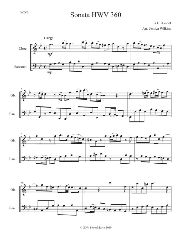 Handel Sonata HWV 360 - Oboe & Bassoon Duet (Digital Download)