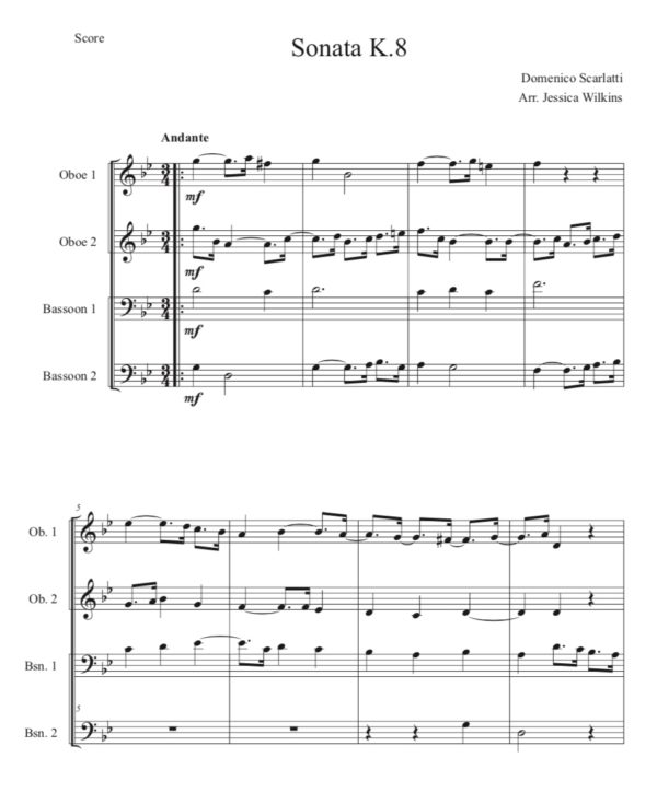 Scarlatti Sonata K.8 - Two oboes & Two Bassoons (Digital Download)