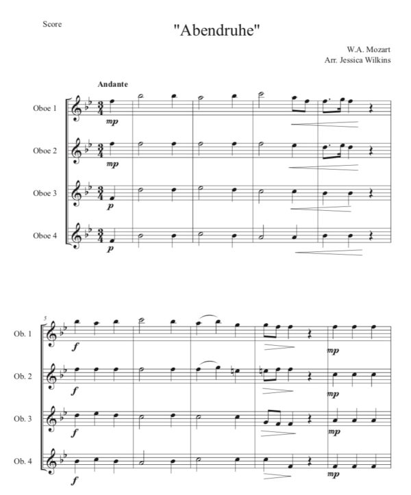 Mozart Abendruhe Oboe Quartet (Digital Download)