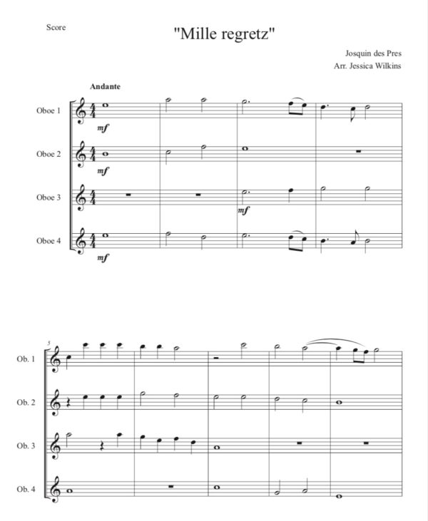 Josquin Mille Regretz Oboe Quartet (Digital Download)