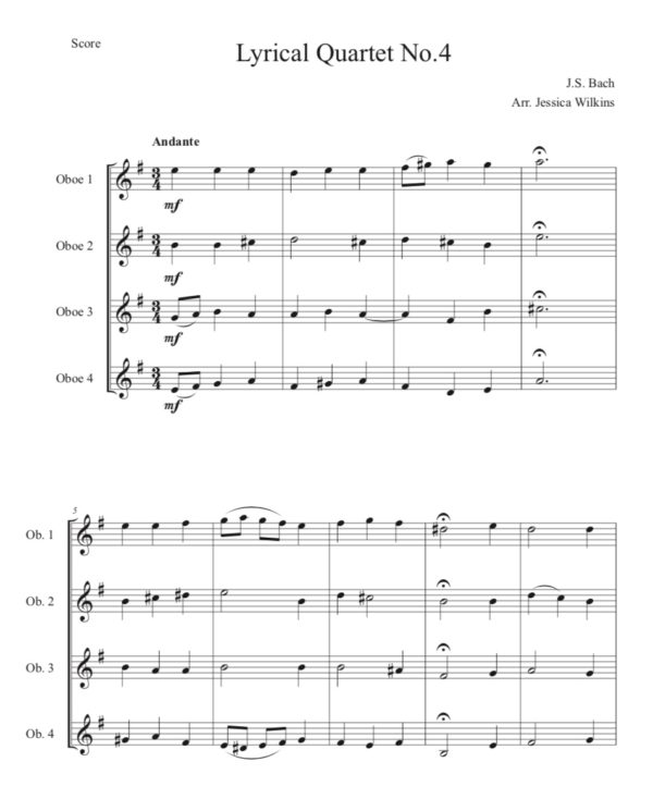 Bach Lyrical Oboe Quartet No.4 (Digital Download)