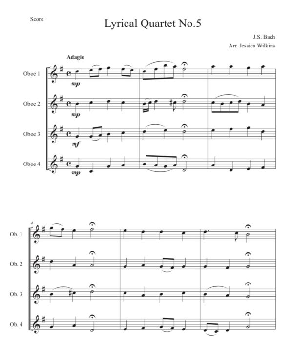 Bach Lyrical Oboe Quartet No.5 (Digital Download)