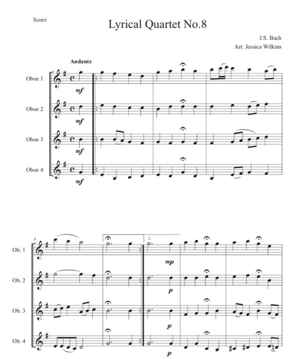Bach Lyrical Oboe Quartet No.8 (Digital Download)